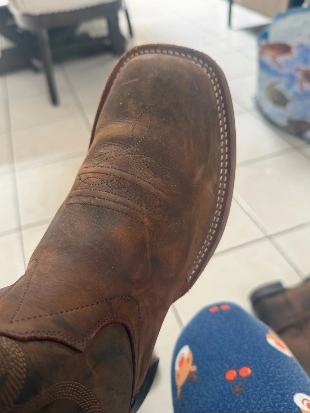 Old West Brown Leather Square-Toe Western Boots